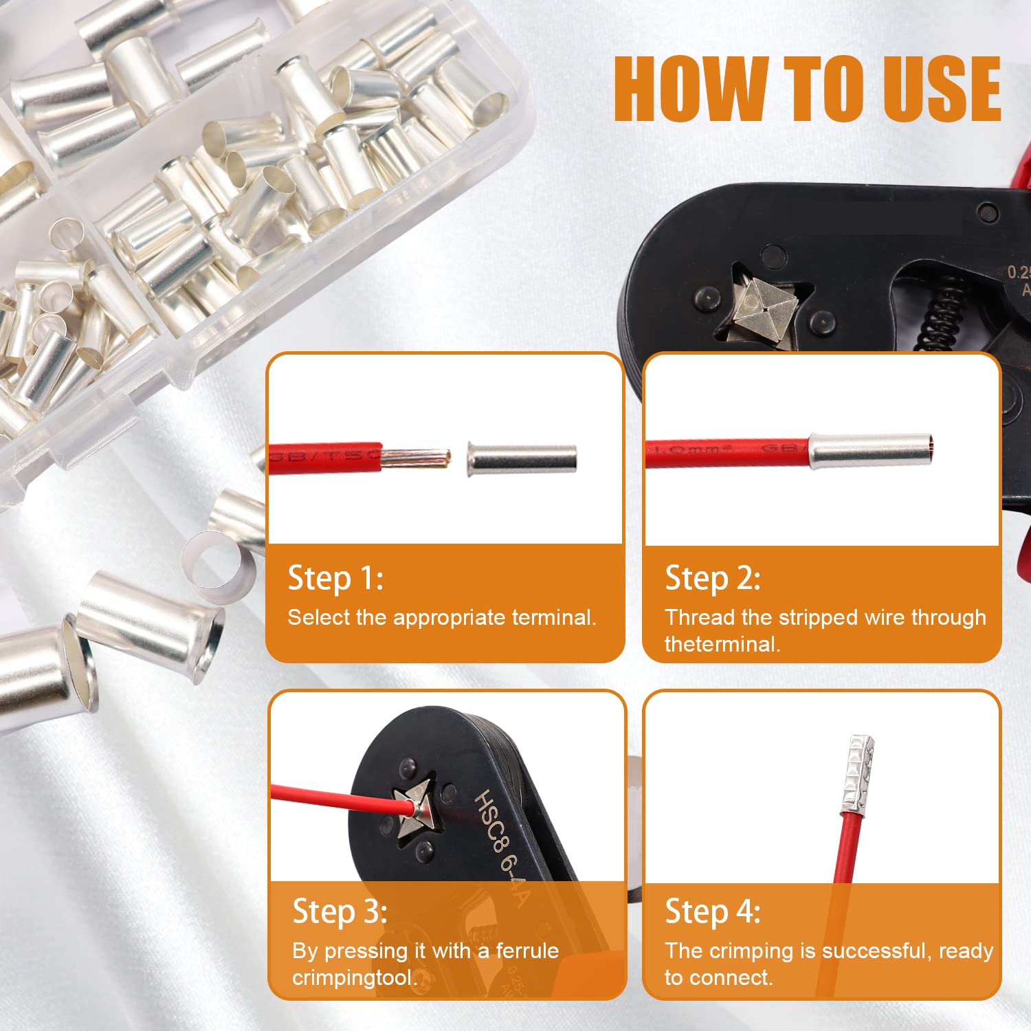 Jumper Wire Kit - 305-teiliges Kabelendhülsen-Set, versilberte Kupfer-Crimpklemmen, 8 Größen